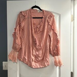 Ursime medium lace pink long sleeve blouse nwt